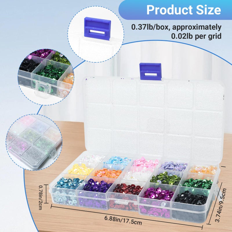 Gallipower 0.2in/5mm Bulk Loose Sequins,Sequin for Crafts,15 Colors Bulk Rainbow Round Sequin,Iridescent Embroidery Sequins for DIY Craft Sewing Nail Festival Costume Decoration - Image 3